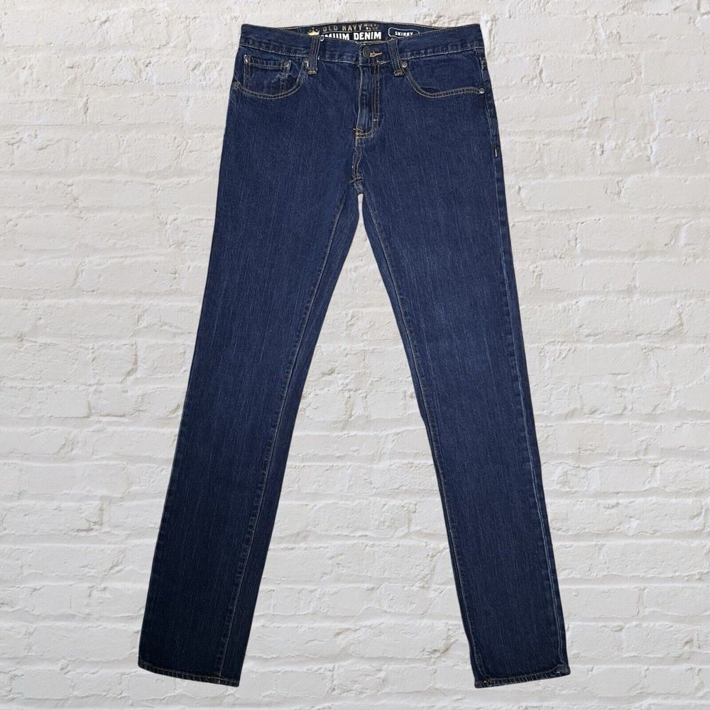 Old Navy Micro Blue Skinny Jeans Mens Size 32x34 Dark Blue Stretch Gas Pipe 2011